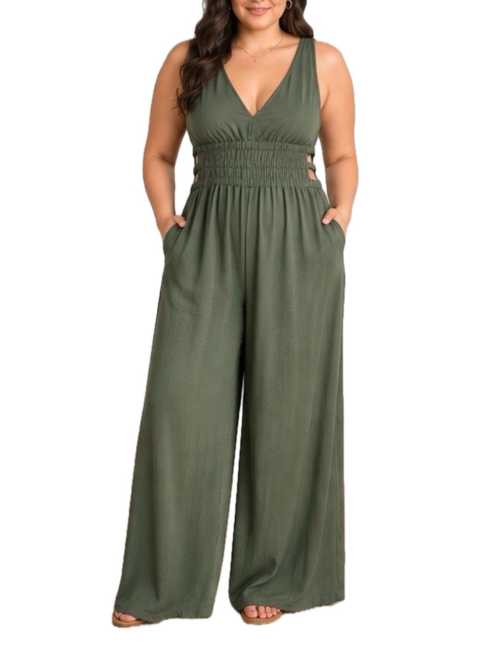 NWT Inspired Hearts Olive Green Wide-Leg Jumpsuit